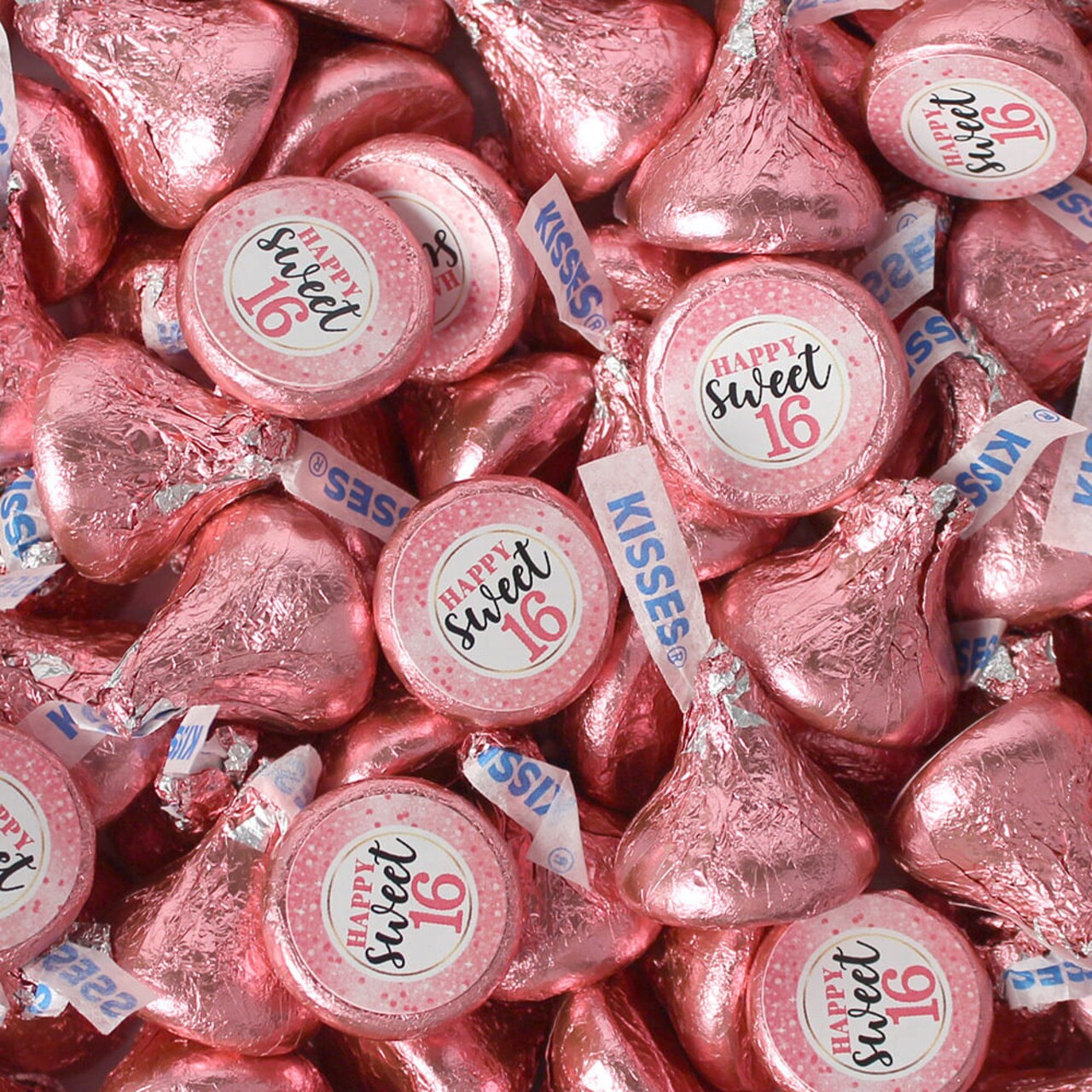 85 Pcs Sweet 16 Birthday Pink Stickered Hershey™s Milk Chocolate Kisses For Goodie Bags, Party Favors And More (13.6oz, Approx. 85 Pcs) - By Just Candy